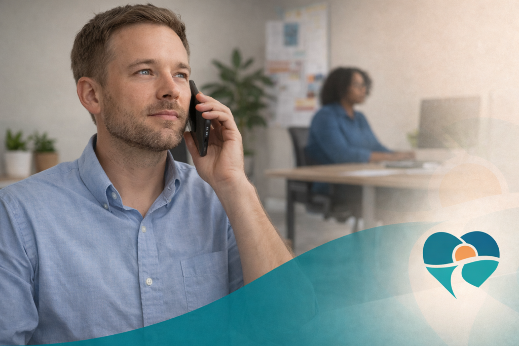 male employee on the phone